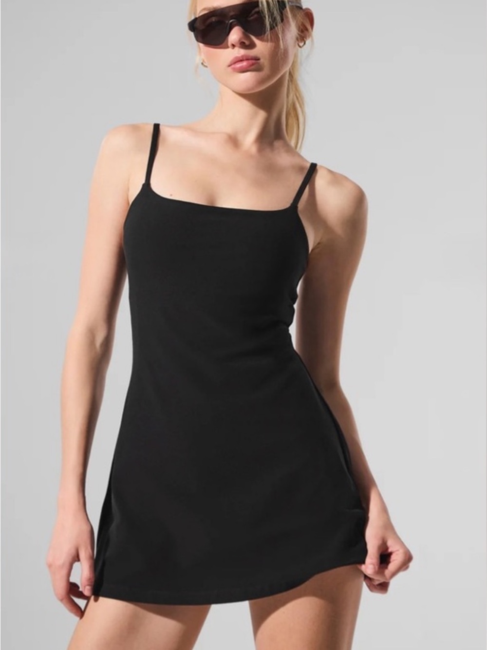 ALO YOGA | Alosoft Encore Tennis Mini Dress in Black, Size Medium